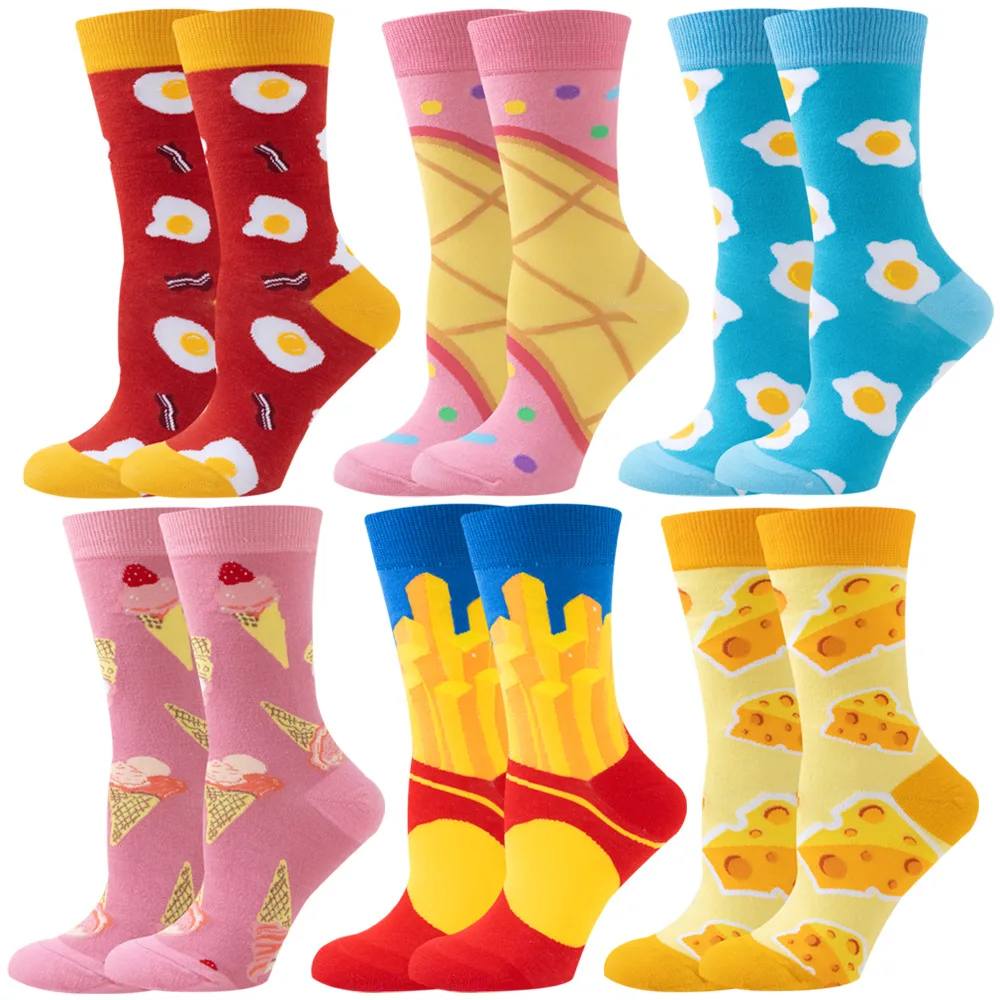 Women Happy Funny Socks Eggs Bacon Ice Cream Pizza French Fries Art Cute Winter Socks With Cotton Fashion Harajuku Socks
