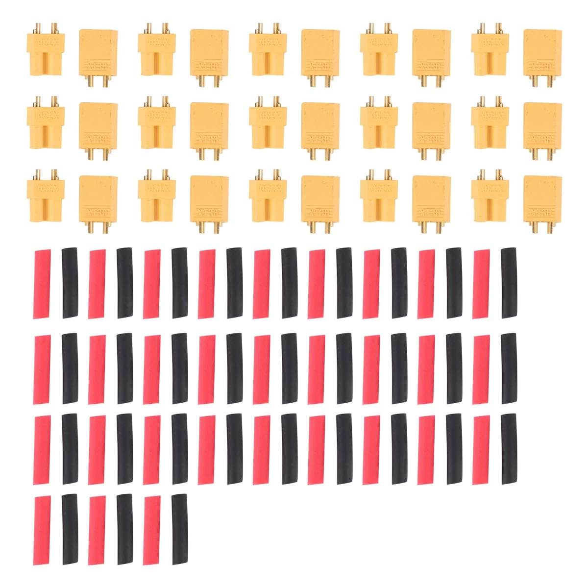 

XT30 15 Pairs Male Female Battery Connectors XT30U Male Female Connectors Round Plug Female with Heat Shrink Tube