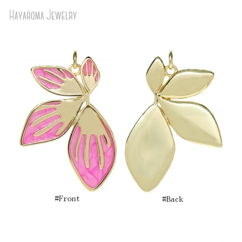 10Pcs Gold Color Pink Metal Leaf Shape Geometric Free Form Wholesale Jewelry Copper Enamel Pendant PM53272