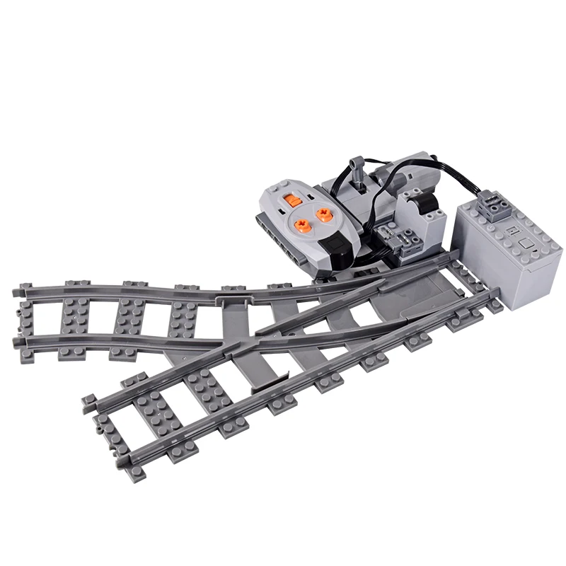 MOC Ideas City Train Remote Control Switching Tracks Derailment Crossing Forked Rails Building Block Bricks Creative DIY Toys