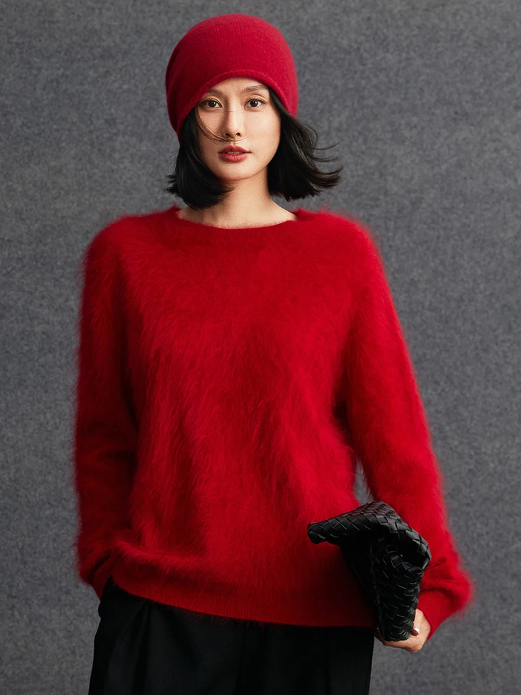 

TLOML New Women 100% Plush Cashmere Sweater O-neck Pullover Soft Warm High Quality Cashmere Knitwear Brushed Cashmere Knit Tops