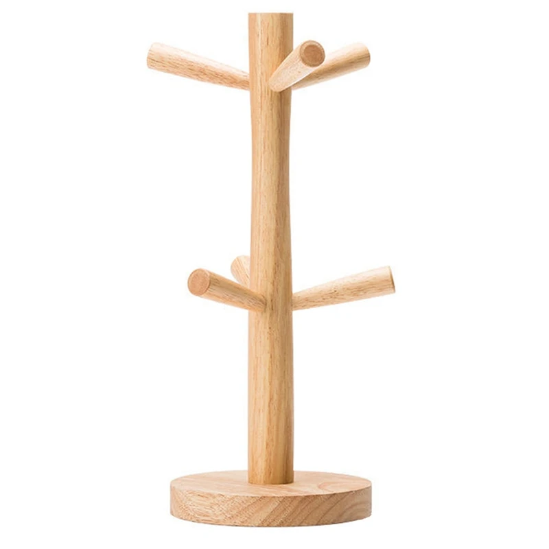 

The New6 Hooks Mug Holder Tree,Wooden Cup Holder Mug Tree Holder Rack Tabletop Holder,Tea Coffee Cup Mug Hoooks Mug Cup Tree