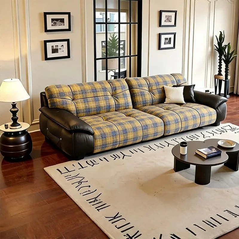 Light luxury small apartment living room medieval elephant ear leather cloth sofa