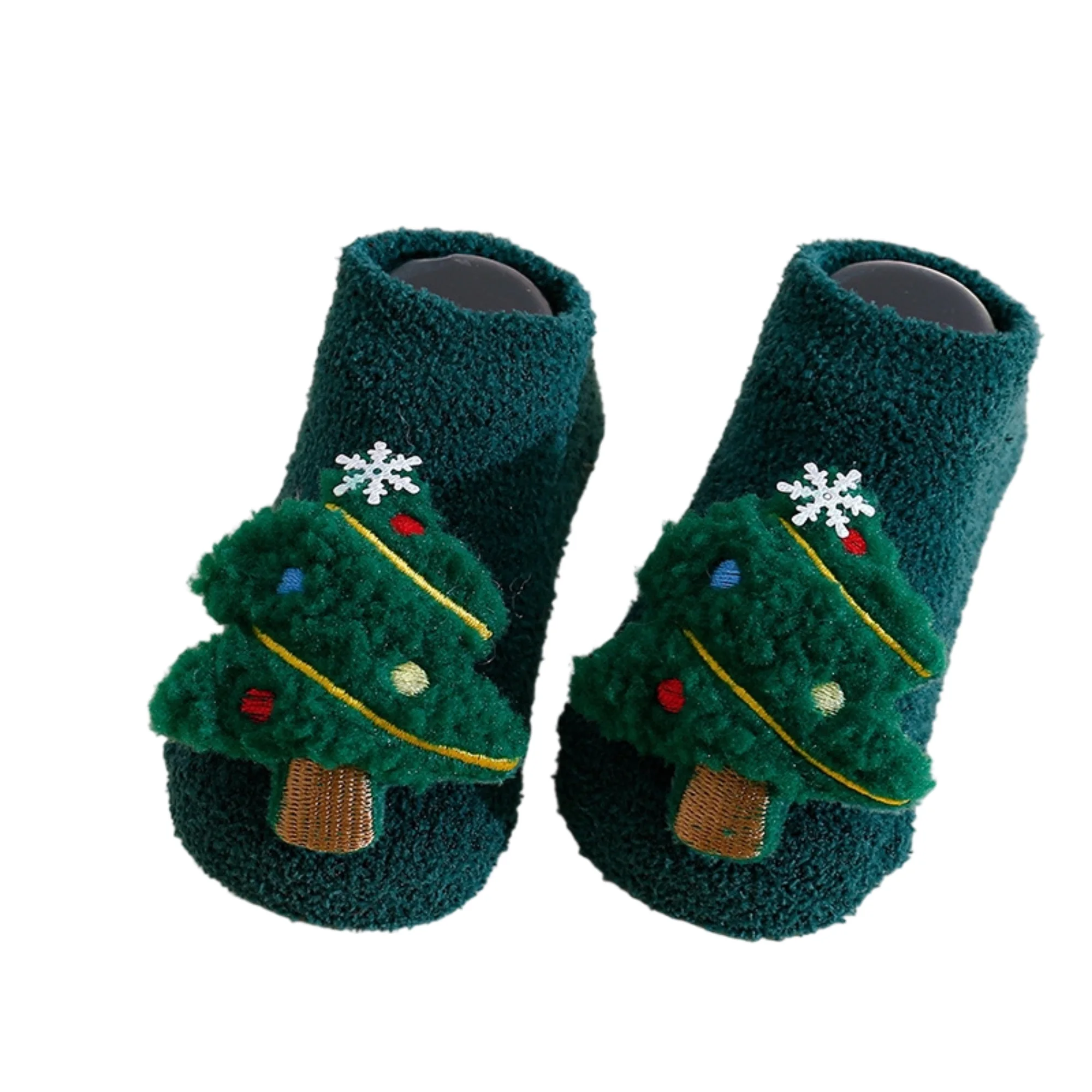 Toddler Baby Walking Socks with Grippers Soft Cute Christmas Tree Snowman Reindeer Santa Claus Infant Non Slip Socks for Indoor