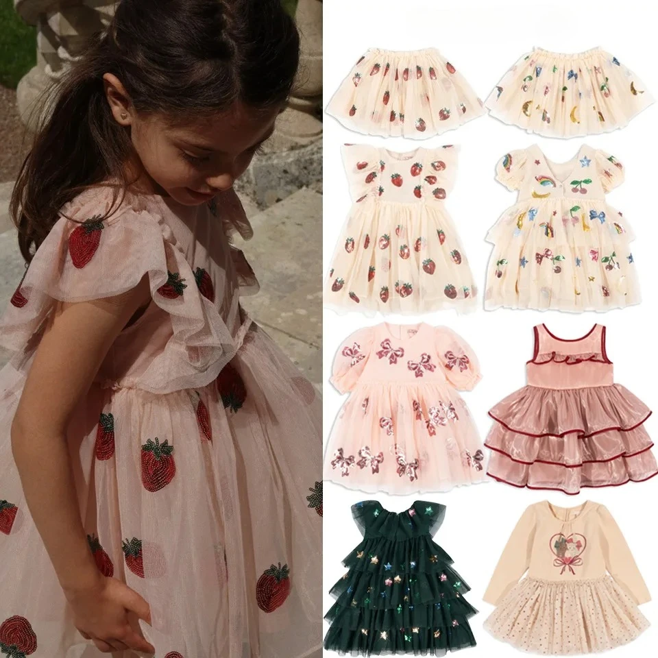 

Konges Slojd, летнее платье принцессы для маленьких девочек, детская одежда, сетчатые платья с блестками для девочек, детская одежда, юбки, праздничные платья