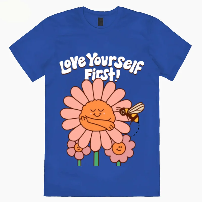 

Love Yourself Fashion Short Sleeve Tees Cartoon Graphics Print Casual T-shirt Women O-neck Cotton Tops Summer 2024 Tshirt