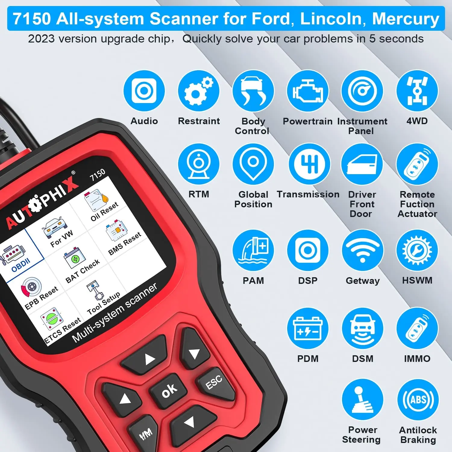 Autophix 7150 Professional OBD2 Automotve Scanner Code Reader EPB TPMS ETC Reset Multilingual OBD 2 Car Diagnostic Tool For Ford