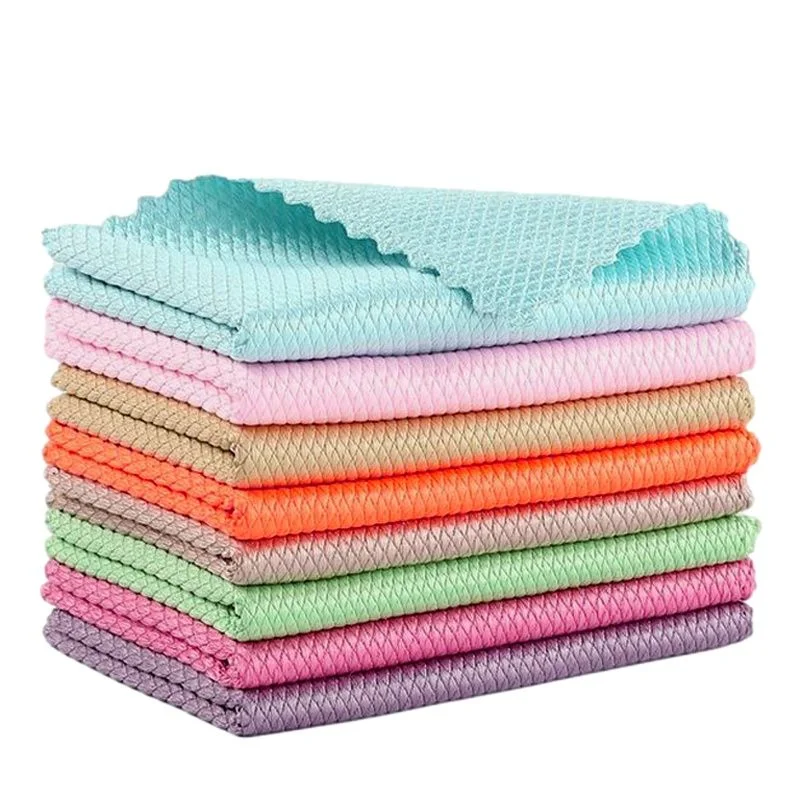 5Pcs Kitchen Cleaning Towel Anti-Grease Wiping Rags Absorbable Fish Scale Wipe Cloth Glass Window Dish Cleaning Cloth