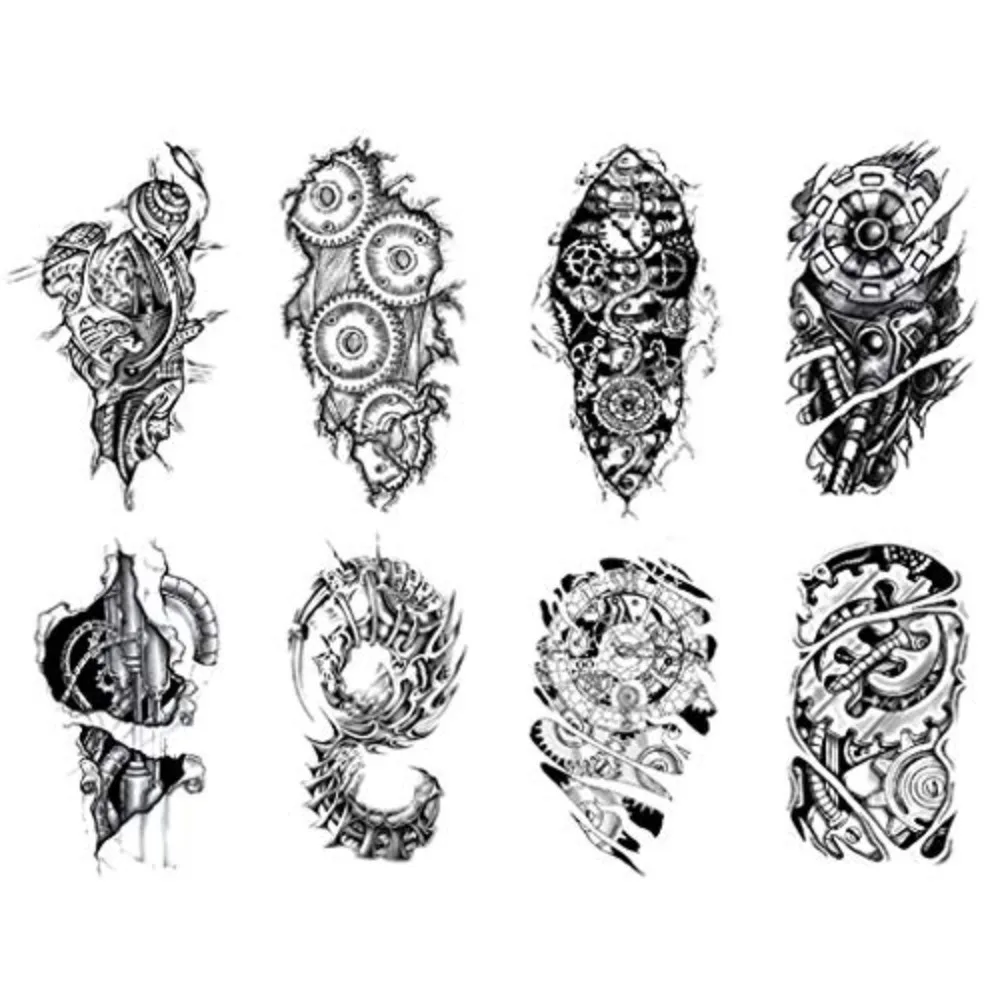 

8 листов механическая татуировка для мужчин, черные татуировки для мужчин Tatuajes Temporales, мужские наклейки для боди-арта, реалистичные поддельные татуировки