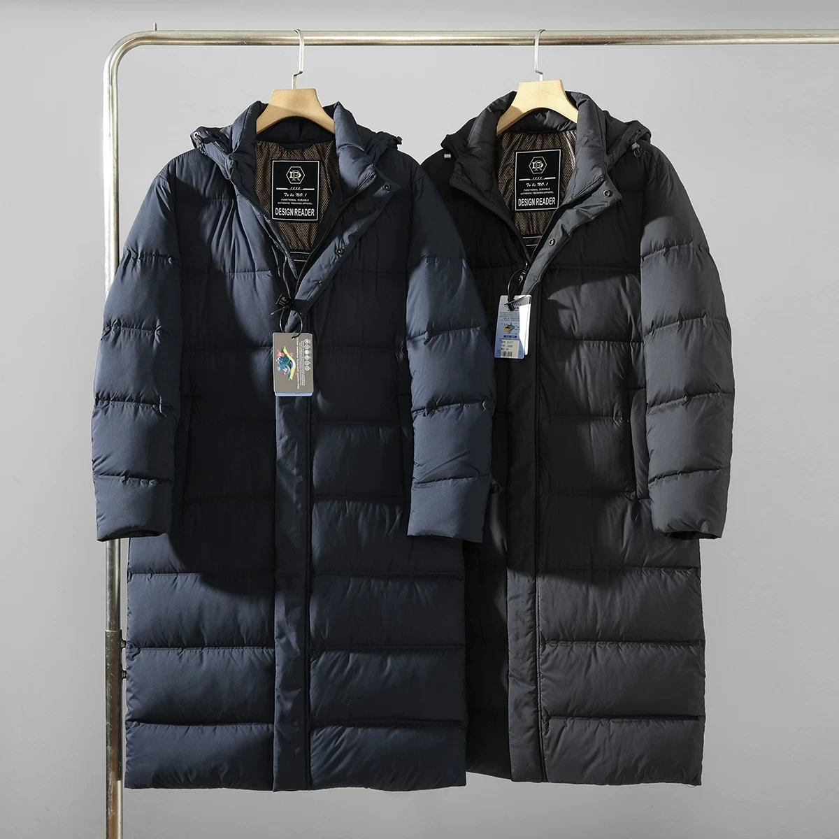 

Длинное мужское пуховое пальто с высоким воротником, водонепроницаемое ветрозащитное теплое осенне-зимнее уличное повседневное пальто с капюшоном