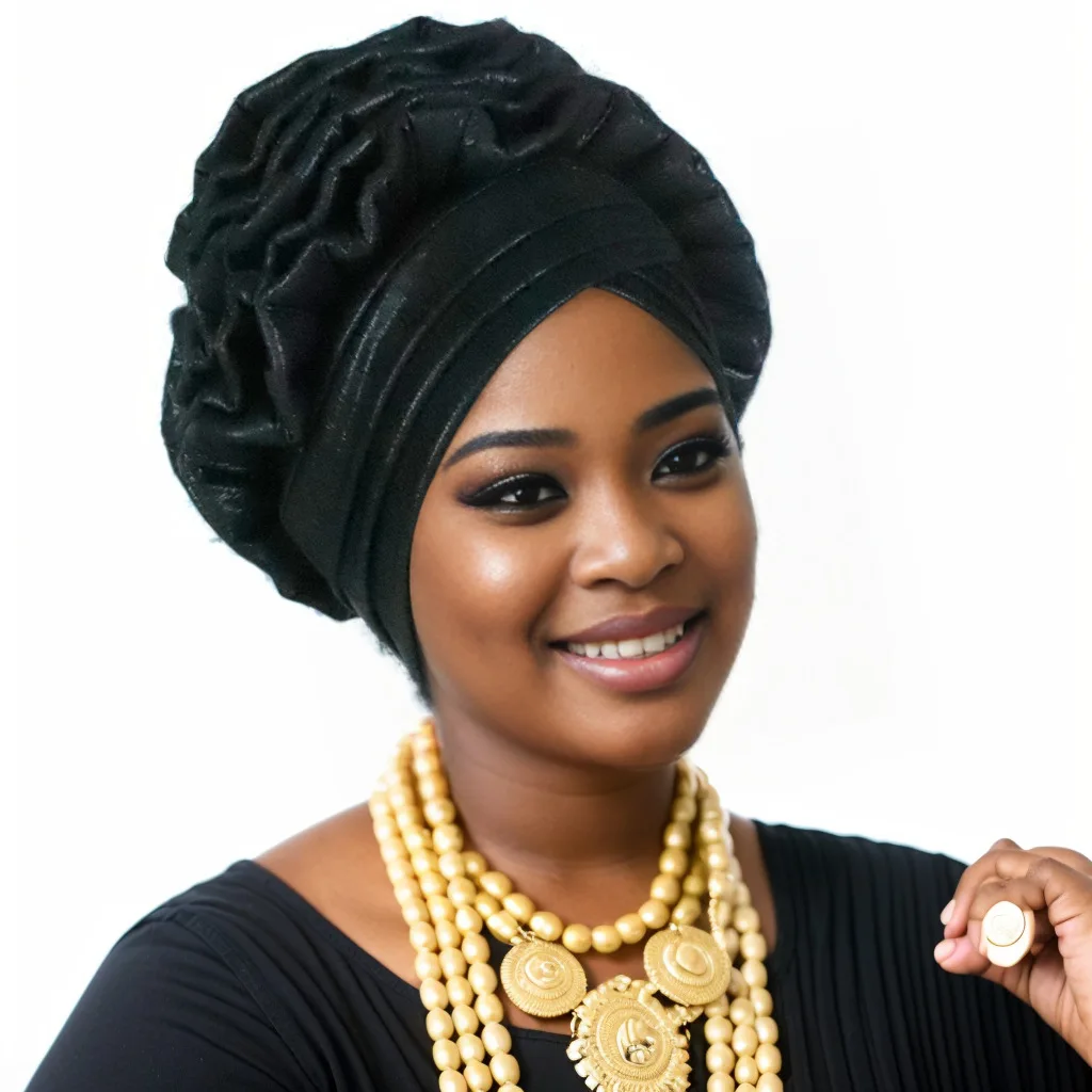 Already Made Ruffle Flower Turban Cap African Women's Wedding Geles Female Head Wraps Nigerian Auto Gele Headdresses Headpiece