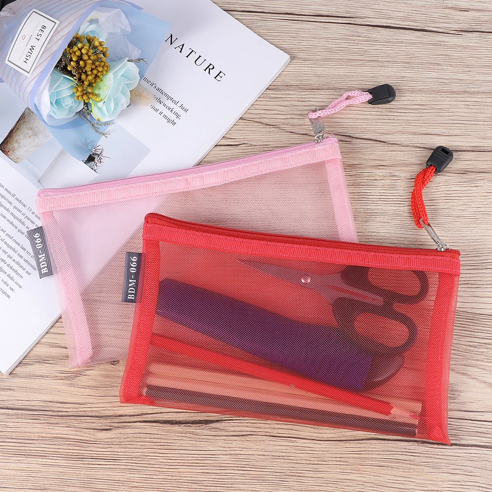 

6 Pcs Nylon Pencil Bag Lightweight Portable Multipurpose Travel Bags Zipper Mesh Pouch Cosmetics Accessories Kids Stationery