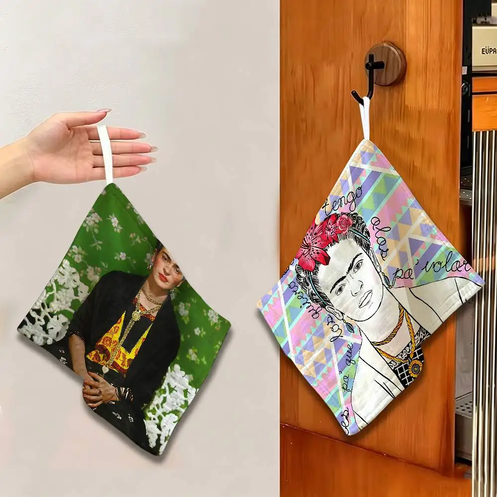 F-Frida K-Kahlo Polyester Cotton Hanging Kitchen Towel, Skin Friendly Hand Wiping Towel for Hotel Cafe Household