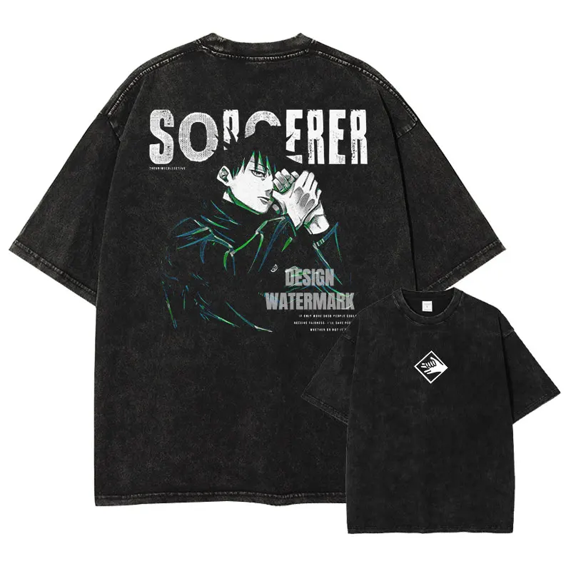 

Bandai Anime J-Jujutsu K-Kaisen T Shirts Vintage Washed Itadori Yuuji T-shirt Short Sleeve Fushiguro Toji Gojo Saturo Choso Tees