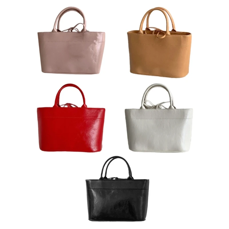 Women Fashionable Korean Large Capacity Handbag Tie Closure PU Leather Waterproof Shopper Bag for Casual Travel