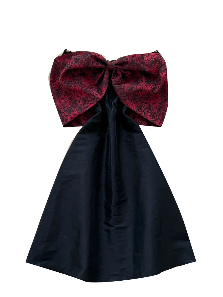 Ele Damen Dr A-Linien-Rock mit hoher Taille, koreanisches Design, große Fliege, Taille, gerafftes Bustier-Kleid, Sommer-Pendelkleid