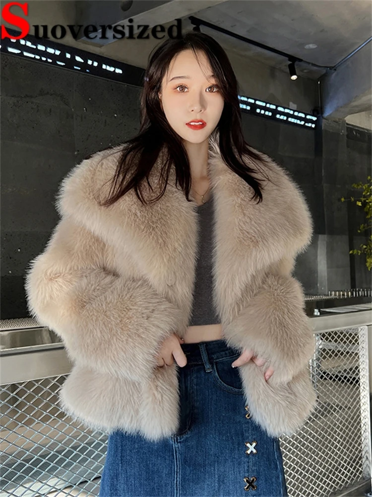 

Thicken Lapel Winter Faux Fur Coats Korean Fashion Warm Jackets Women High Quality Luxury Jaqueta Elegant Furry Overcoats New