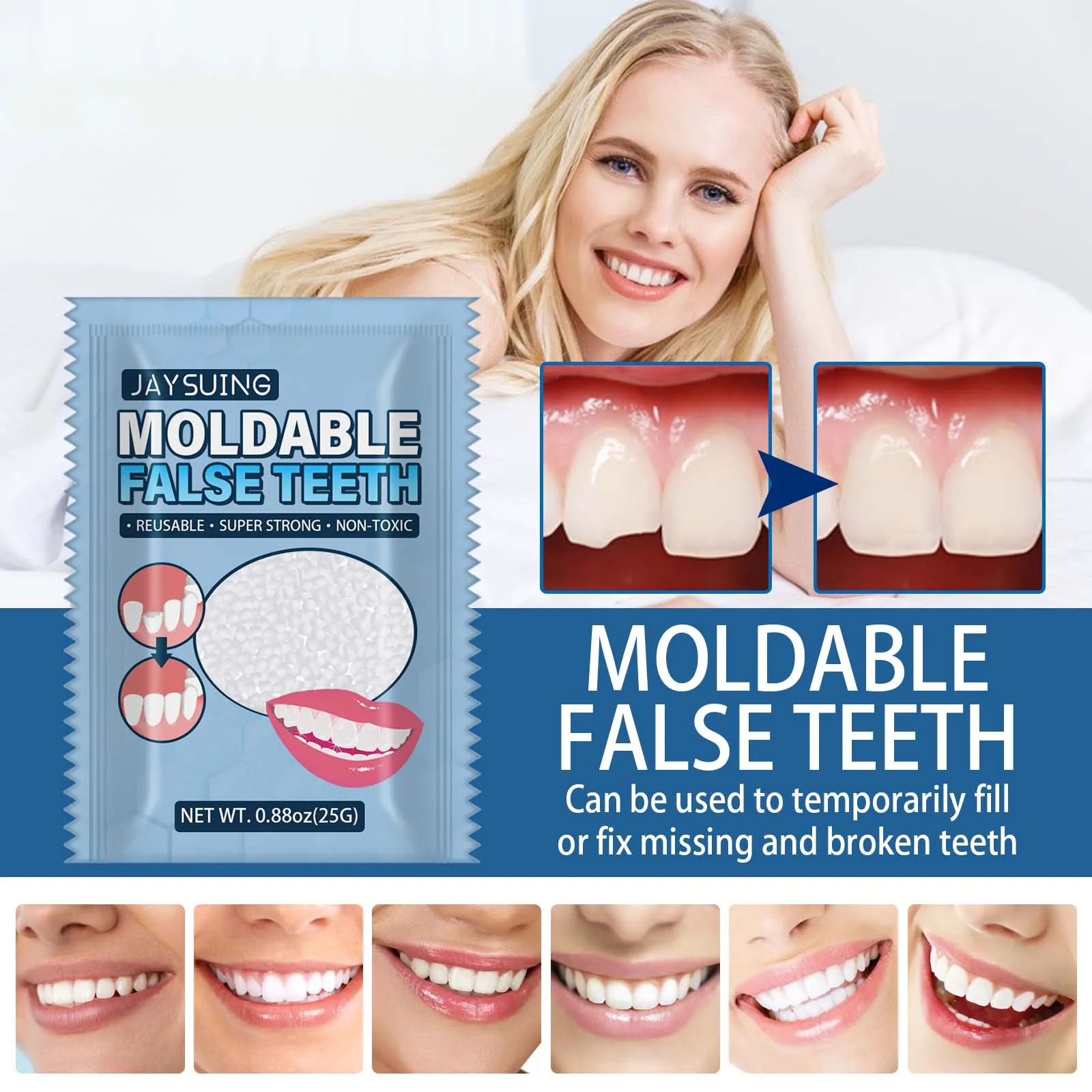 Solid Dental Gel, Vampire Fake Teeth for Halloween Cosplay Costume Party, Tooth Repair Gel & Tooth Cavity Filler