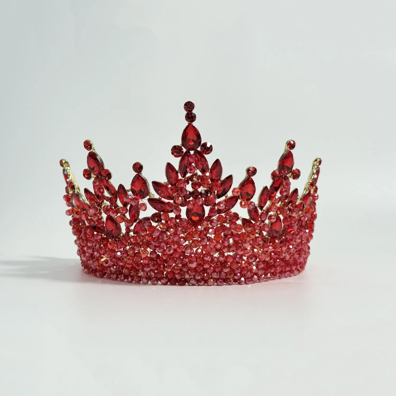 Bridal Crown Hair Accessory Oversized Alloy Electroplated Wedding Tiara for Bride Red Finish Headpiece