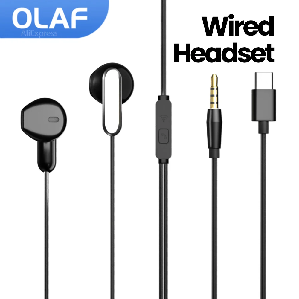 OLAF In-ear Headphones Wired Earbuds DAC Type C or 3.5mm Wired Earphones Line Control Sports Headset with Mic For Mobile Phones