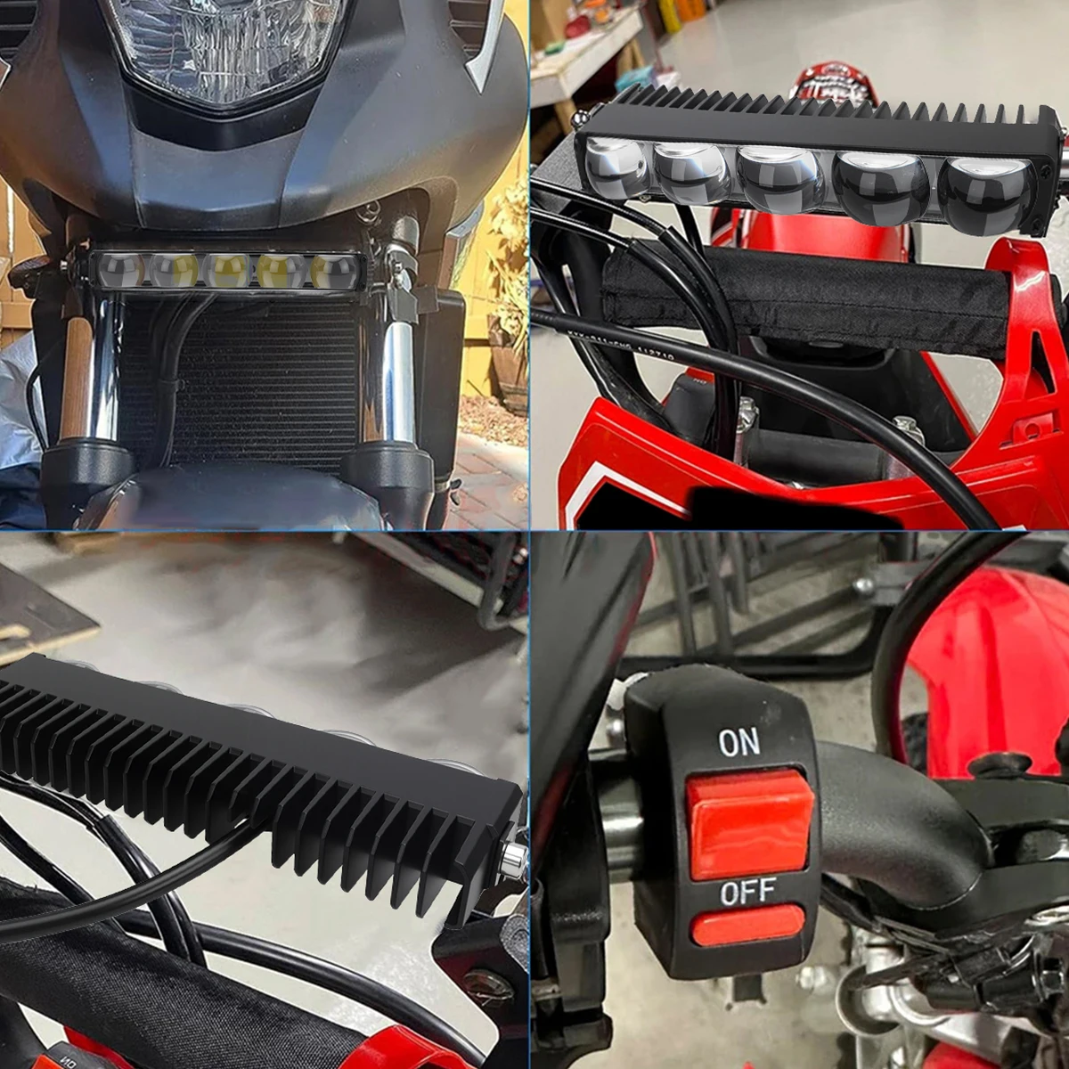 5 Lens Motorcycle Headlight Handlebar LED Light Bar Set 12-24V Spotlight LED With switch Kit Fits Most Handlebars White Yellow