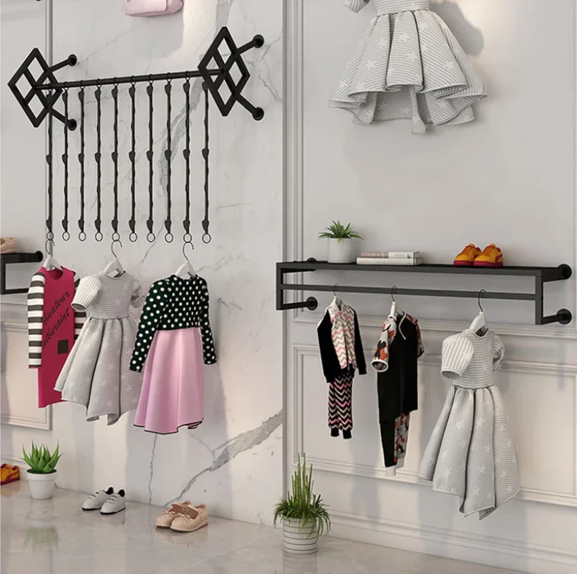 

Windmill side hung clothes hanger display rack for clothing stores wall mounted rack for boys and girls' clothing stores