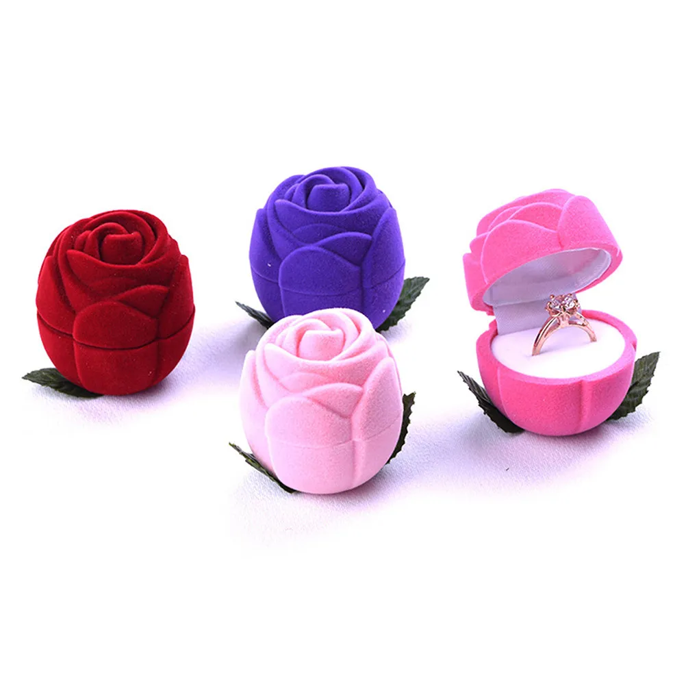 

4Pcs Jewelry Box Rose Design Fashion Jewelry Case Compact Storage Box Exquisite Ring Holder Wedding Gift Red Purple