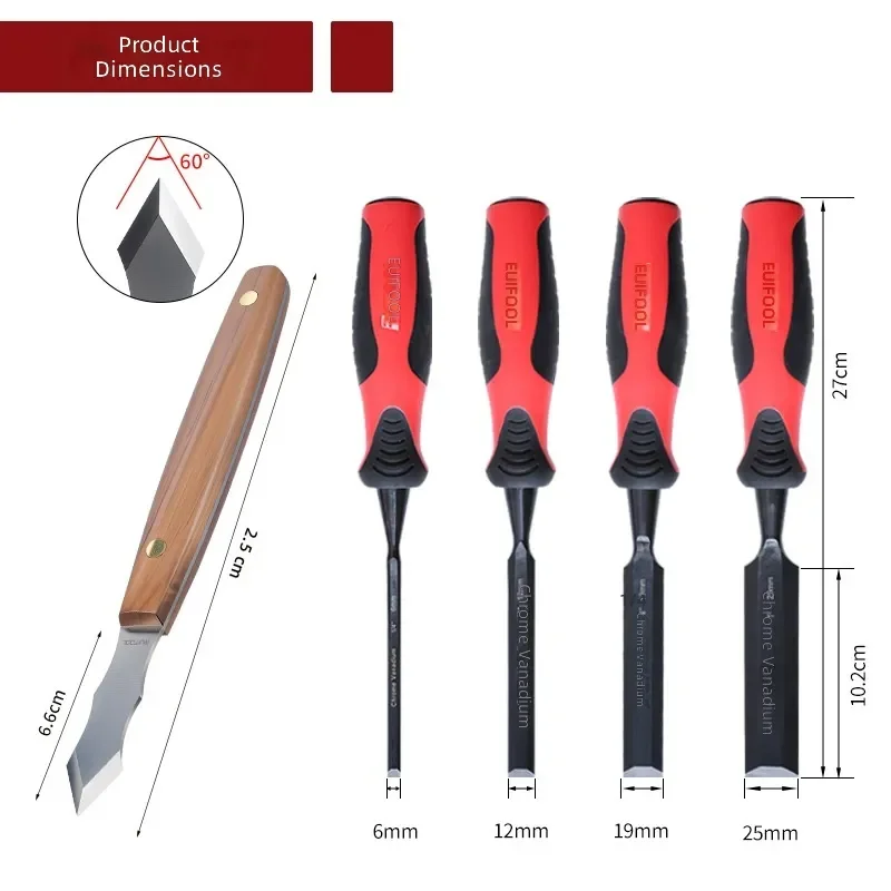 Woodworking Carving Chisel Set Chrome Vanadium Steel Carbon Steel Double Edge Knife for Cork Hardwood Universal Grooving Tool