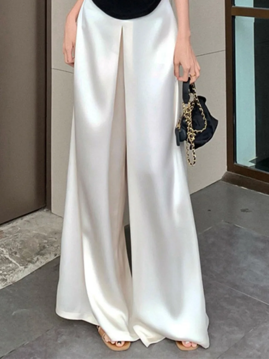 

Fashion Satin White Wide-leg Pants Women's Clothing Early Spring New High-waisted Straight Tube Drape Long Pants