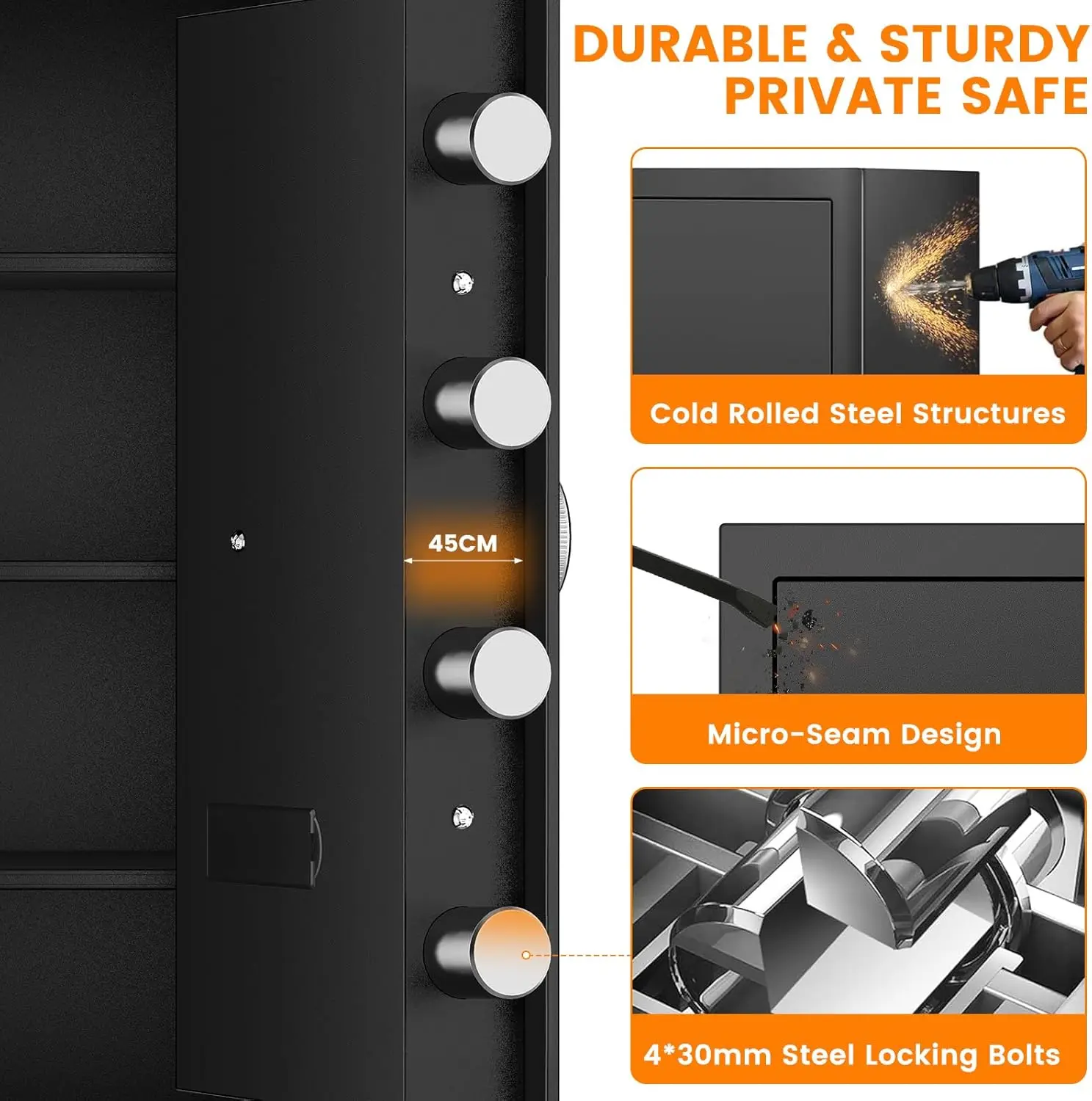 7.0 Cuft Large Fireproof Safe Box, Home Safes Water and Fireproof, Security Box with Digital Keypad, 3 Removable Shelves, Smart