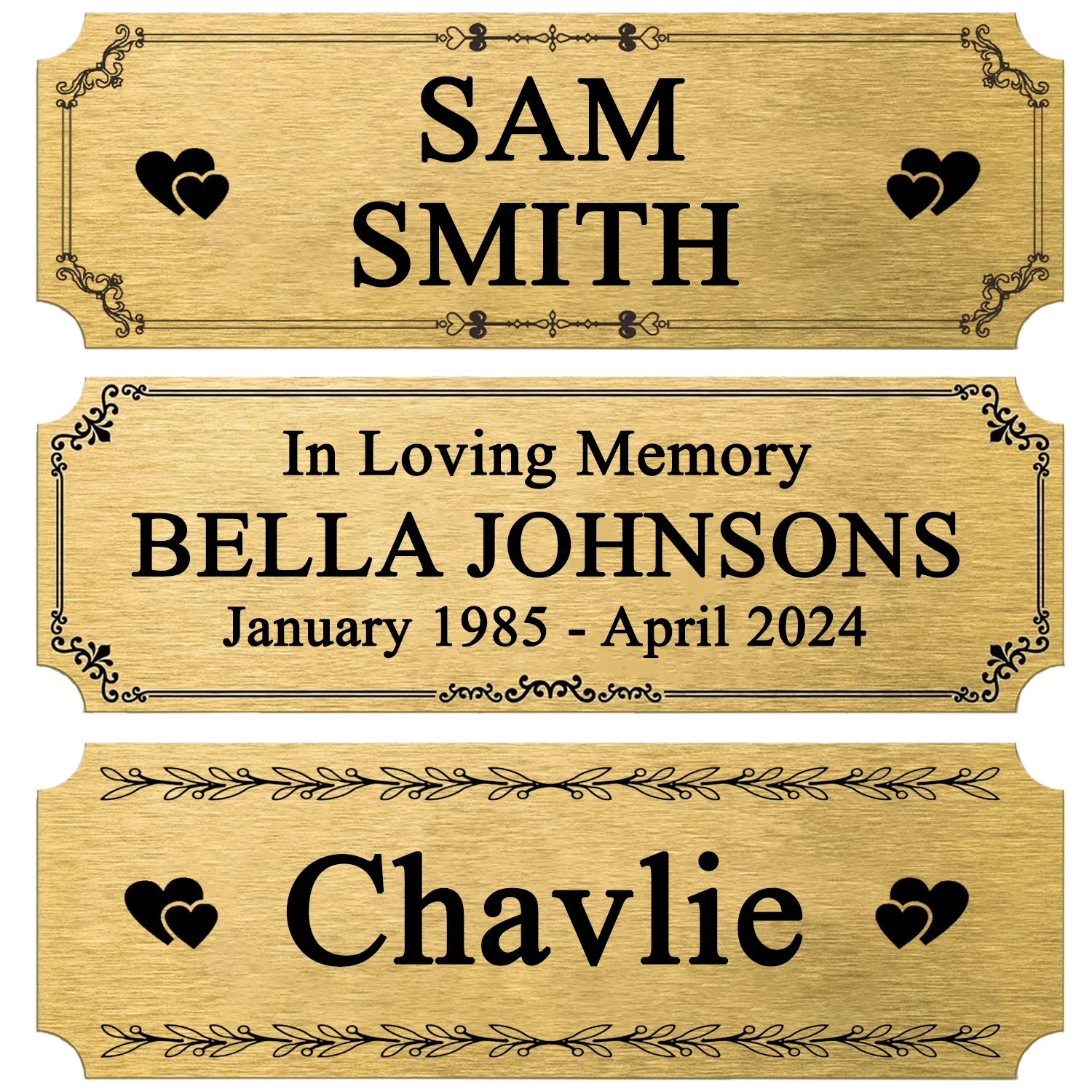 Personalized Engraved Name Plate, Custom Brushed Solid Brass Frame Plaque with Adhesive Backing or Screws