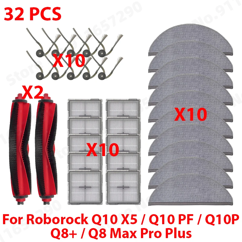 Compatibel met (Roborock Q10 X5 / Q10 PF / Q10P / Q8 Max Pro Plus) onderdelen: hoofdborstel, zijborstel, stofzak, mop, filter, accessoires