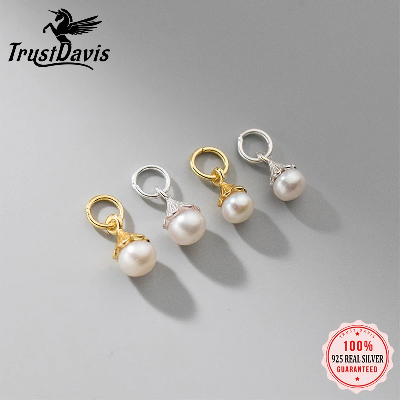 

TrustDavis Real 925 Sterling Silver Sweet 18K Gold Pearl Charm Pendant Handmade DIY Accessories Fine Jewelry Wholesale DZ1707