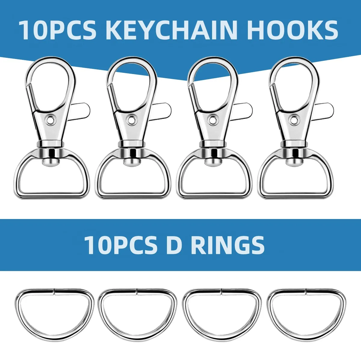 20/40Pcs D-shaped Keychain D Ring set  DIY Accessories Decoration DIY Key Ring Clip Key Ring Crafts Chain Spring Hook Rotatable