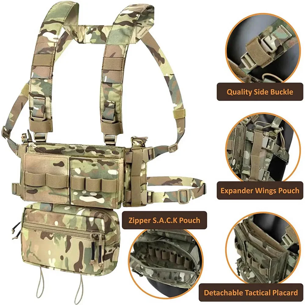 Outdoor Tactical Vest with MultiFunctional MOLLE Multi-Pocket Quick Release Chest Rig for Hiking Camping Training Military