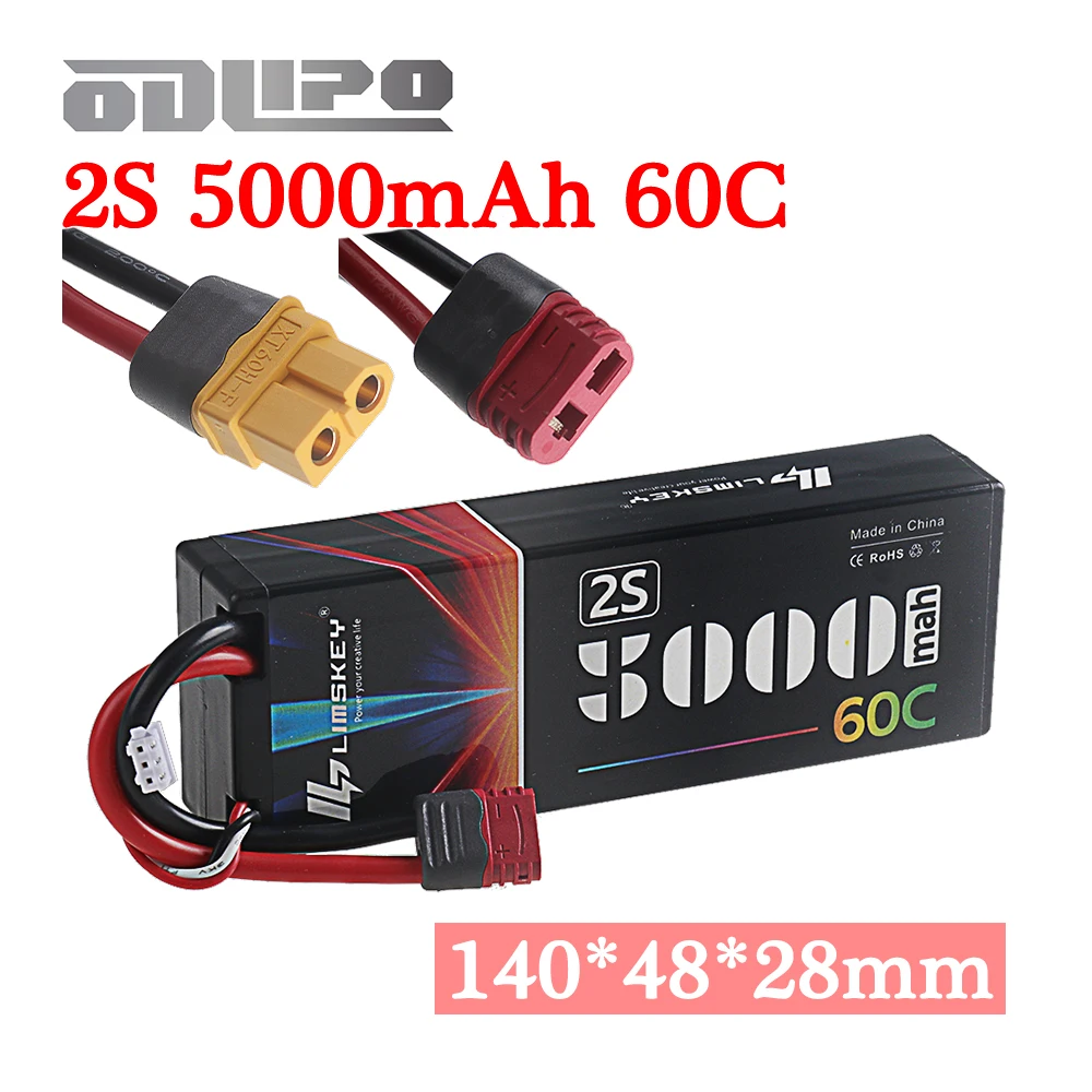2S 7,4V Lipo Akku für 5000mAh 60C Hard Case mit T-Stecker für RC Car Truck Tank Racing Hobby