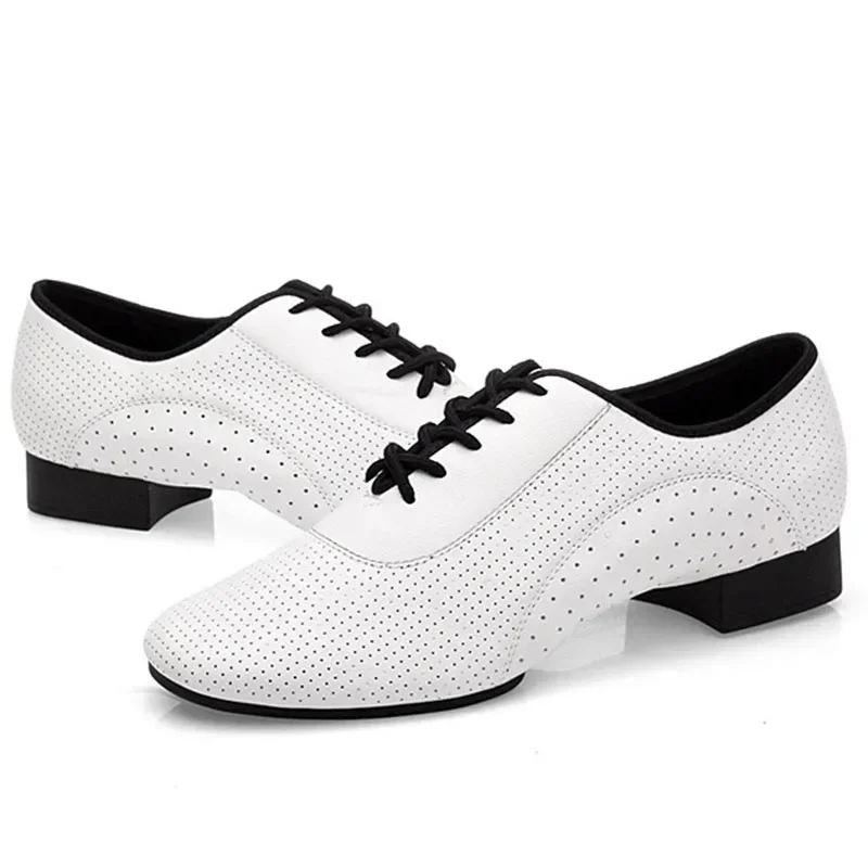 White Genuine Leather Shoes Breathable Men Modern Shoes Sports Ballroom Dance Soft Bottom Latin Square Dance Shoes Sneakers