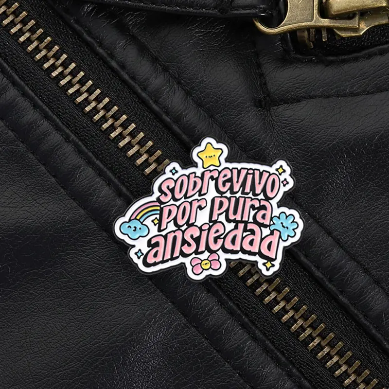 Spanish Mental Health Sobrevivo Por Pura Ansiedad Enamel Pin, Pastel Rainbow Brooch For Self Care And Casual Style