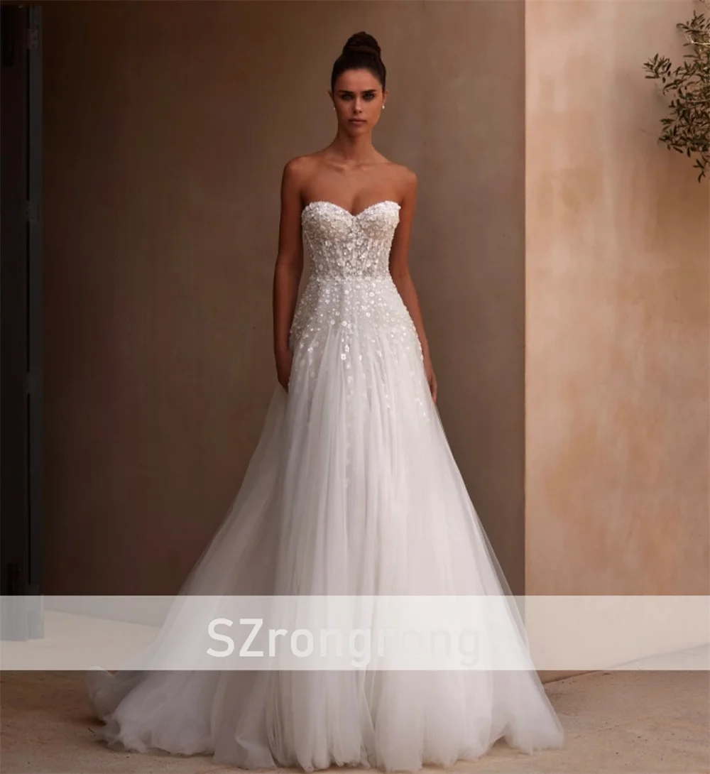 Robe de mariée Boho en Tulle, col en cœur, ligne a, perles, cristal, dos à lacets, avec Cape détachable, personnalisée