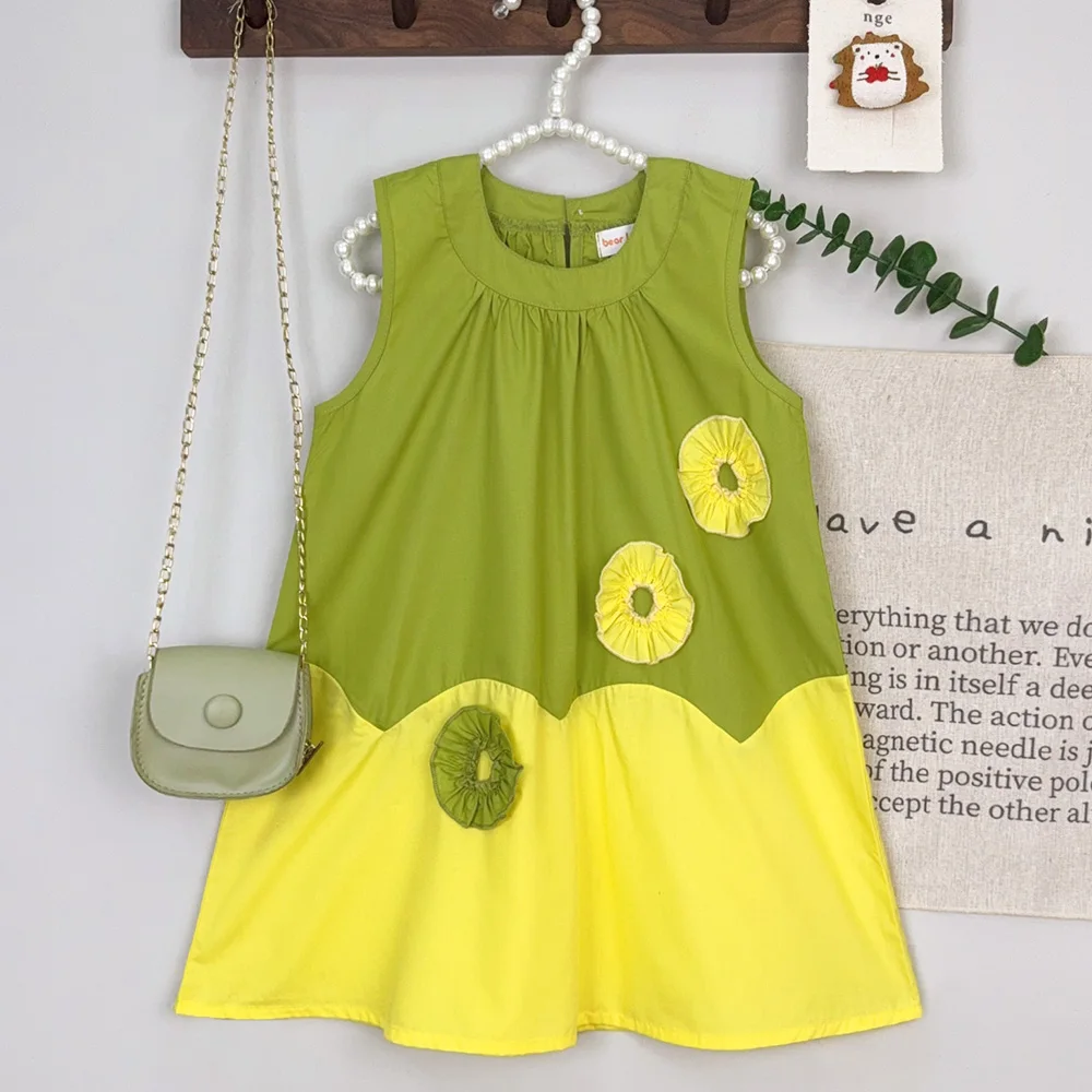 Mode Neue Blumenmädchenkleider Koreanische Version 3D Blume Ärmellose Prinzessin Kleider Süße und Niedliche Sommer Kinderkleidung