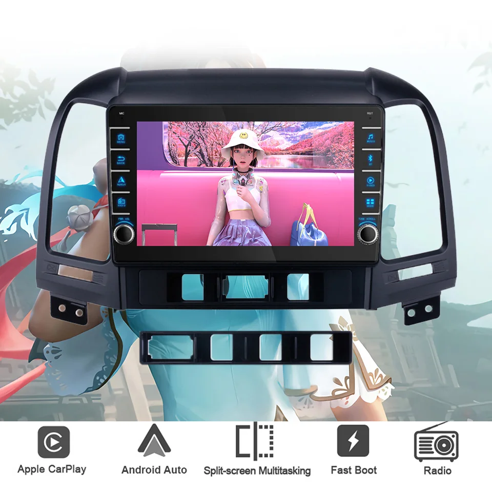 8G+128G QLED Car Radio GPS Navi Monitor For Hyundai Santa Fe 2006 - 2012 Autoradio Tape recorder DVD Cassette Carplay Auto