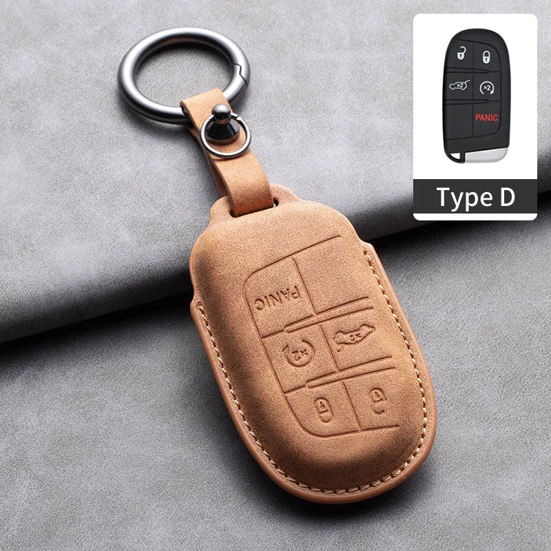 

Leather Car Remote Key Case Cover for Jeep Renegade Grand Cherokee Dodge Ram Charger 1500 Challenger Chrysler 300C Journey