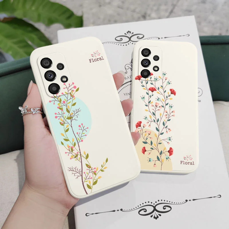 Twigs Flower Willow Phone Case For Samsung A54 A34 A24 A14 A73 A53 A23 A13  A04 A72 A52 A52S A32 A22 A15 A25 A35 A55 4G 5G