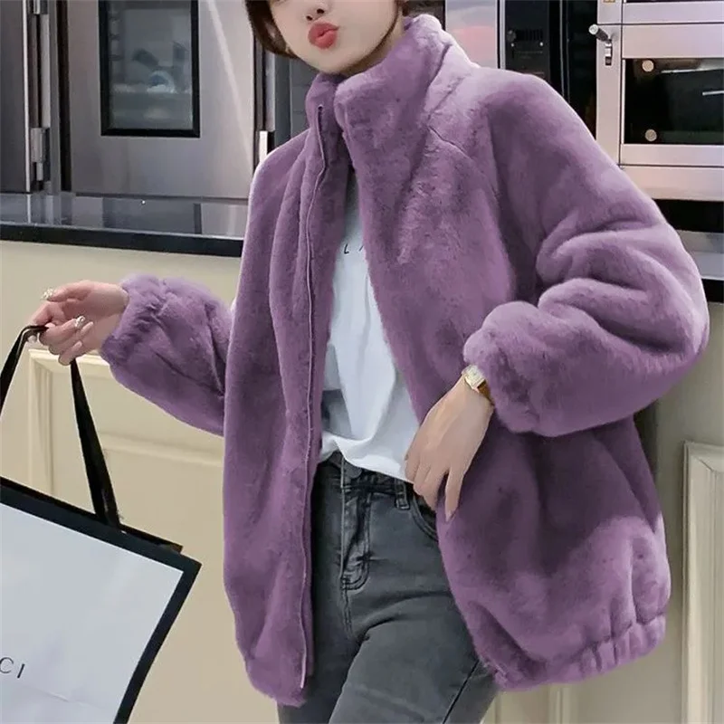 Women Fleece Jacket Autumn and Winter New Standing Neck Warm Coat Female Soft Cardigan Zipper Jackets Fashion Women's Clothing