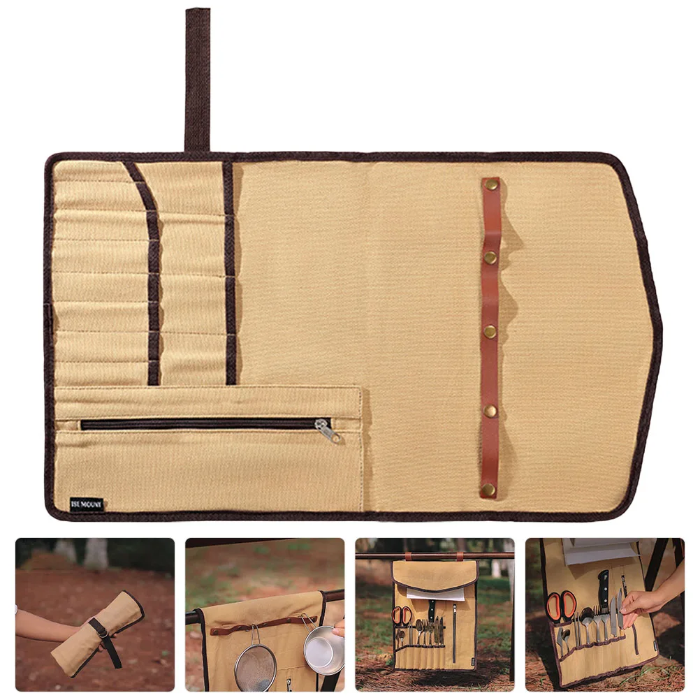 

Camping Cutlery Bag Outdoor Tableware ganizer Portable Picnic Storage Silverware Canvas Utensil Bag Folding Multi Pocket