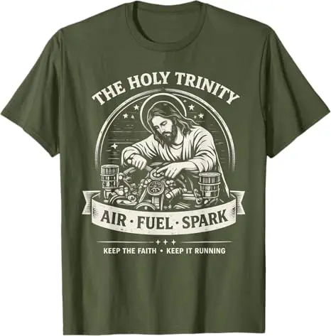 2026 New Mens Fashion Y2k Funny Mechanic Tee The Holy Trinity Air Fuel Spark Graphic T-Shirt Car Guy Mechanic Motorcycle Repair