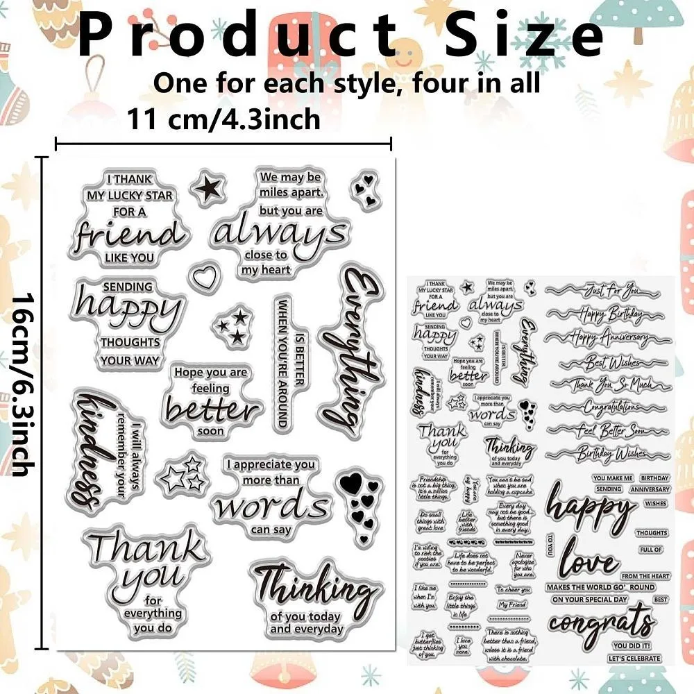 4 Sheets Blessing Greeting Words Clear Stamp Sentiment Saying Reusable Transparent Seals Congratulations Inspirational Holiday