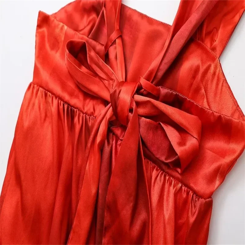 New Holiday Vintage Backless Dress for Women Seaside Beach Style Satin Print Sling Long Dress Female Maxi Dress Vestidos Summer