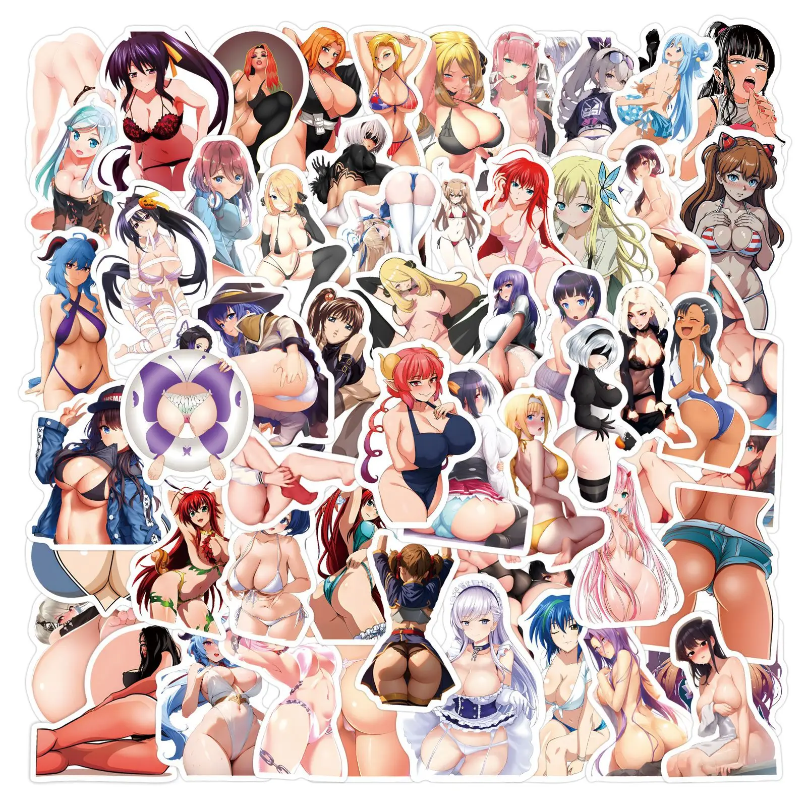 55pcs Anime Erotic Cute Bikini Sexy Girls Cartoon Sticker Laptop Skateboard Waterproof Graffiti DIY Adult Decals