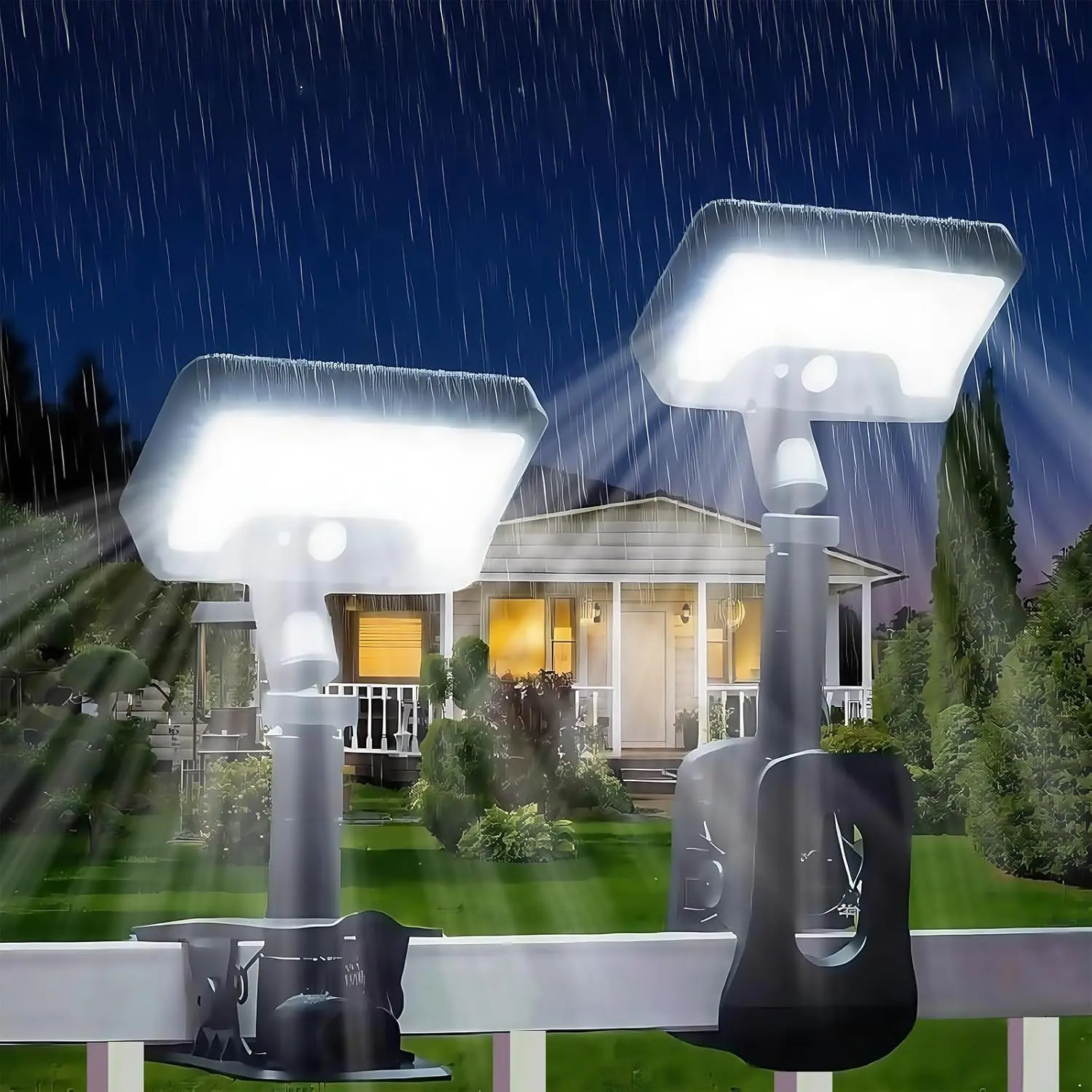 

Clip On Solar Motion Patio Lamp 92 LEDs Outdoor 3 Mode Security Garage Light Wall with USB Charging Waterproof Solar Fence Light